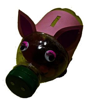 Gebasteltes Sparschwein aus einer PET-Flasche