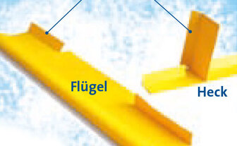 Eine Übersicht der Einzel-Komponenten eines gebastelten Segelflugzeugs.