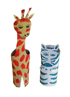 Gebastelte Dschungeltiere aus Toilettenpapierrollen