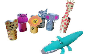 Gebastelte Dschungeltiere aus Toilettenpapierrollen