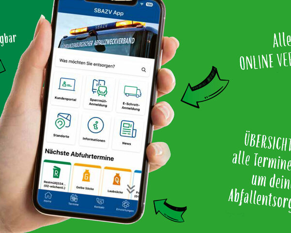 Handy mit Abfall App des SBAZV