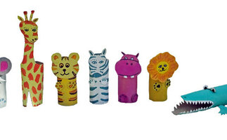 Gebastelte Dschungeltiere aus Toilettenpapierrollen