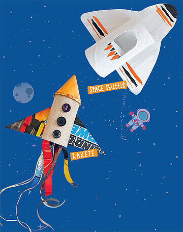 Gebastelte Rakete aus Toilettenpapierrolle