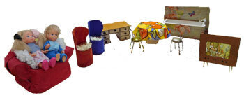 Gesamte Sammlung aller gebastelten Puppenmöbel